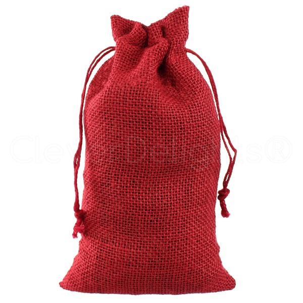 CleverDelights 6" x 10" Red Burlap Bags with Drawstring - 25 Pack