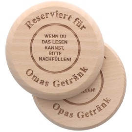 Spruchreif Set of 2 wooden coasters, 2-in-1 coasters and lids with engraving "Reserved for Grandma's Drink" and "Reserved for Grandpa's Drink", funny gift for grandma and grandpa