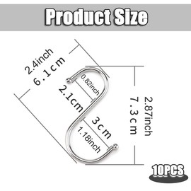 10Pack S-Shaped Hooks, Stainless Steel Heavy Duty Metal Hook for Hanging at Garden, Kitchen, Bathroom, Bedroom, Living Room and Office (S)