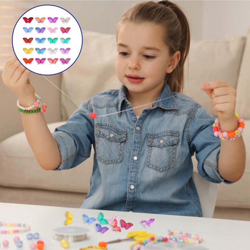 50pcs Transparent Butterfly Shaped Beads, Mixed Color Glass Butterfly Beads,