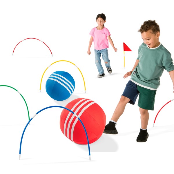 HearthSong Oversized Kick Croquet Outdoor Game fro 4+ years With Two 14" Cloth-Covered Balls, Seven Wickets, and Two Finish Flags