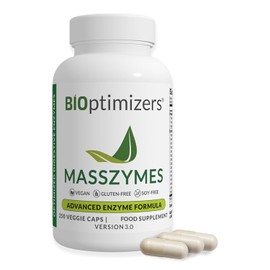 BiOptimizers Masszymes Digestive Enzyme Supplement for Better Absorption Relief from Bloating, Constipation and Gases Contains Lipase, Amylase and Bromelain, 250 Capsules