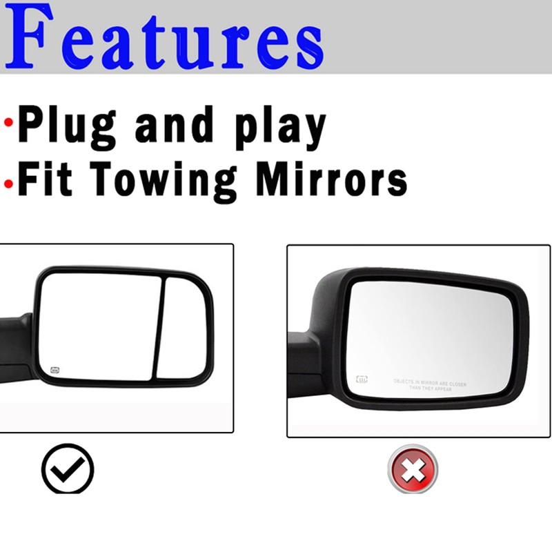 Ram Passenger Side Towing Mirror Glass Compatible with 2009-2020 Dodge