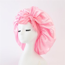 Seidenhaube zum Schlafen, Satin Bonnet Nacht Schlafmütze, Verstellbare Schlafmütze, Silk Bonnet für Damen und Mädchen, für Geeignet, Schlafen, Haarschutz, zum Schminken (Rosa, L)