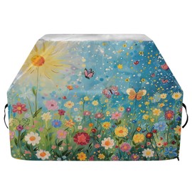 Premium Grill Cover Waterproof Bright Rainbow Wave Barbecue Cover Fade Resistant BBQ Cover Heavy Duty Fits Grill Widths Up to 25 in (Whimsical Floral Summertime Butterflies)