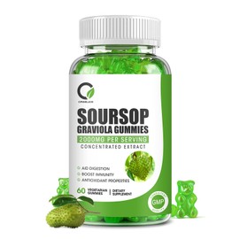 ORGEUOS Soursop Graviola Gummies, Organic Soursop Leaves and Seeds Extract with Vitamin C, Zinc, Digestive Aid, Immune Support and Antioxidant Properties,Gluten Free, Vegan, 60 Gummies