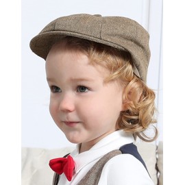 mintgreen Baby Boys Newsboy Cap, Kids Herringbone Tweed Flat Baker Boy Hat, Khaki, 4-5 Years