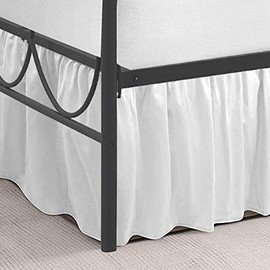 SlumberWell White Solid, Queen Size Ruffled Bed Skirt 20 Inch Drop with Split Corner,Poly Cotton/Microfiber Bedskirt with Platform Three Sided Coveraget, Top Qualit