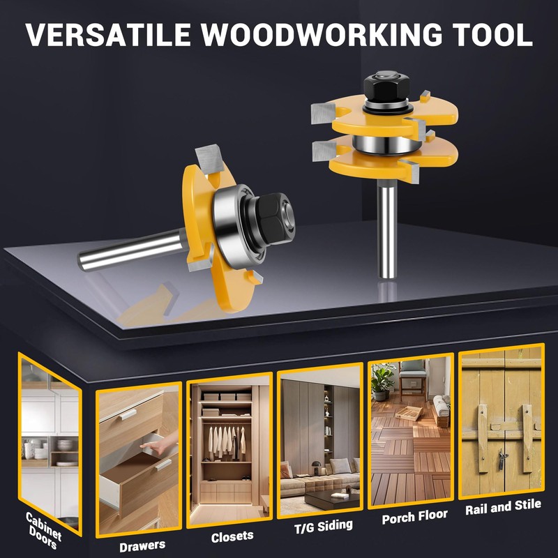Junreox 2PCS Tongue and Groove Router Bit Set, 3rd Gen.