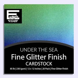 UNDER THE SEA Multi-Color Glitter Cardstock - Encore Paper - 12x12 inch, No Shed Fine Gradient Glitter - 20 Pack | 85 lb Cover (230 gsm) | Dark Green to Dark Blue Fade with Teal & Turquoise