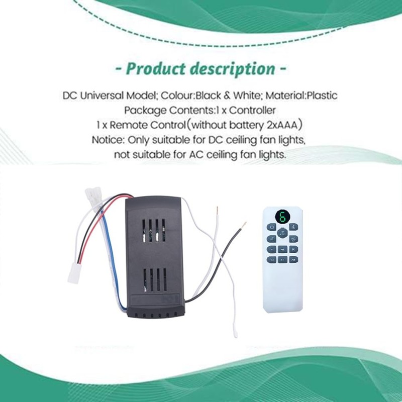 Aswalling Ceiling Fan Remote Control Kit 40W 6-Speed Timing Function