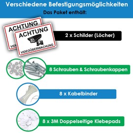 2 x Video Surveillance Signs, 30 x 20 cm, PVC, Waterproof Print, Includes All Mounting Accessories, Suitable for Indoor and Outdoor Use