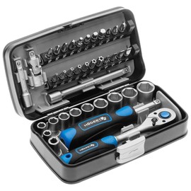 Högert Technik - Tool Set I Socket Spanner, Bits and Equipment 1/4 Inch I Alloy Chrome Vanadium Steel I Drop Forged I Ratchet Mechanism with 72 Pawls I HT1R462-38 Pieces