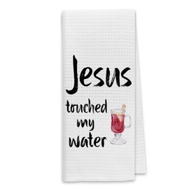 DIBOR Christian Gifts for Women Kitchen Towels, Religious Gifts Dish Towels Dishcloth, Jesus Touched My Water Cloth Hand Tea Towels for Bathroom Kitchen, Religious Decor, 16x24 Inches
