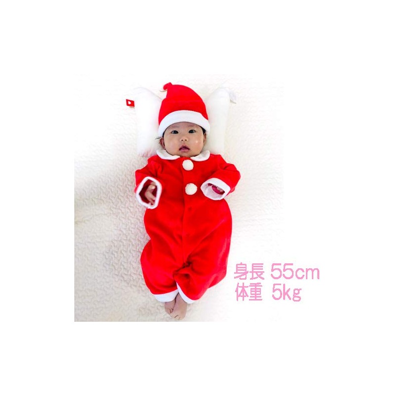 [川端縫製] 日本製 新生児 クリスマス サンタさん コスプレ 3点セット (コンビドレス+スタイ+帽子) サイズ50-70cm 衣装