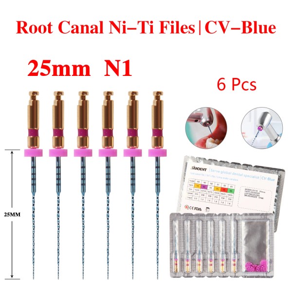 Sandent 6Pcs Dental Endo CV-Blue Taper File Niti Rotary Files