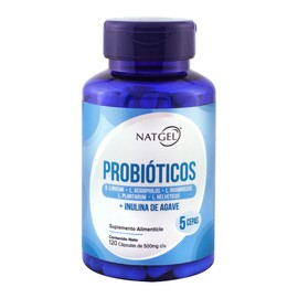 NATGEL - Probióticos + Prebióticos | 120 Cápsulas de 500mg | Con Inulina de Agave y 5 Cepas Esenciales | Ideal para el apoyo a la Flora Intestinal | Pureza y Calidad Garantizada