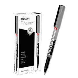 03FLine Fineliner Pens, BLACK, Extra Fine Point (0.3mm), Pack of 10, Textured Grip, Precision Fine Lines, Ideal for Write Draw Sketch Colour Draft Mark, iZOFAX