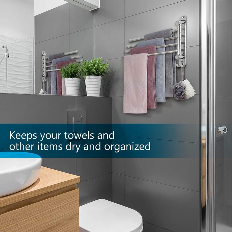 JSVER Stainless Steel Hand Towel Rail Bathroom Swivelling 4 Arms