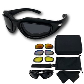 REONAS Goggles, Sunglasses, Motorcycle, Bicycle, Ski Goggles, Airsoft Goggles, Dustproof, Sunglasses, 4 Lenses, UV400, Anti-UV, Dustproof, Pollen, Eye Protection