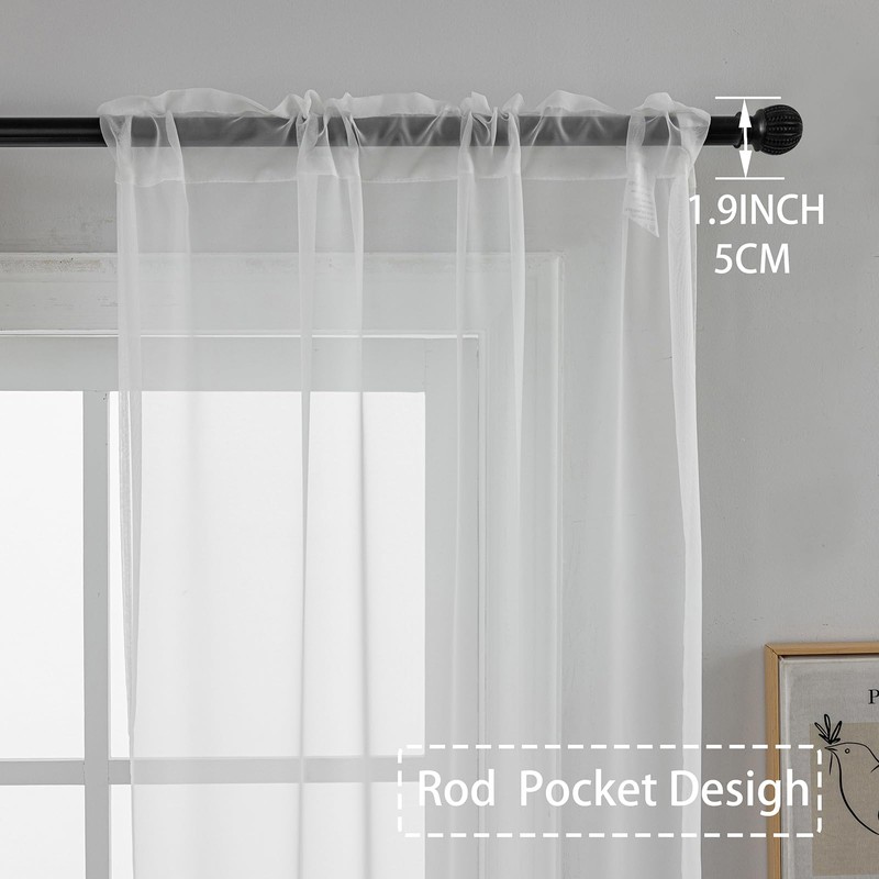 AZRMT White Sheer Curtains 95 Inch Length 2 Panels, Light