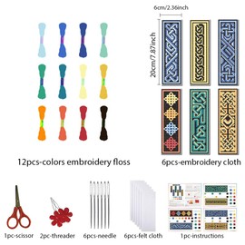 FREEBLOSS 6 Set Cross Stitch Bookmark Kit Cross Stitch Kit Celtic Knots Stamped Embroidery Bookmark with Instruction Cross Stitch Kits for Adults DIY Bookmark Kit 8.66''x3.15''