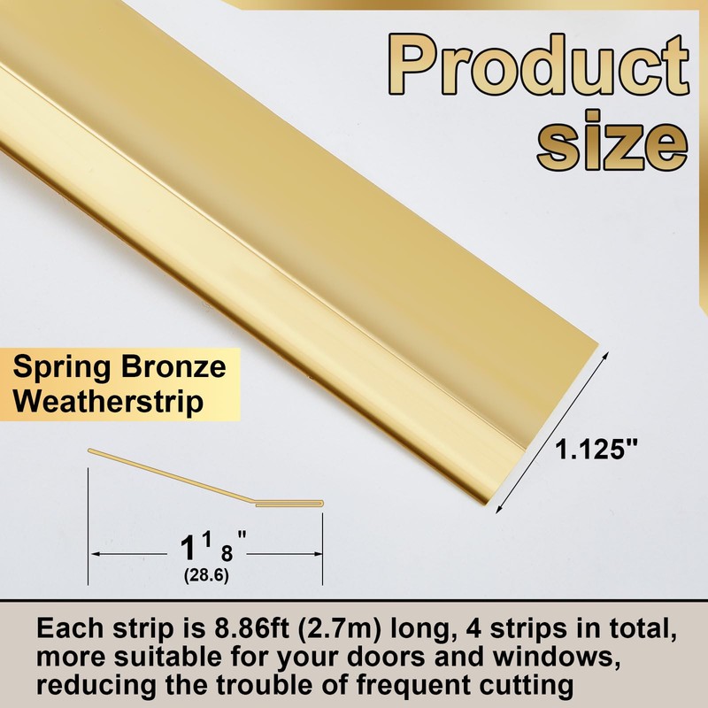 Zonon 1-1/8" W x 35.43' L Spring Bronze Weather Stripping