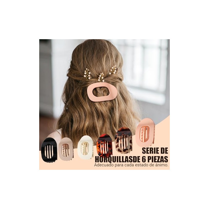 6PCS Horquillas Planas para Cabello, Pinzas para Curvas para Mujeres