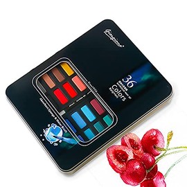 Giorgione Juego de acuarela de alta calidad, 36 colores vivos (en caja de lata) con pincel de agua, papel de acuarela, kit de acuarela para adultos, estudiantes, principiantes