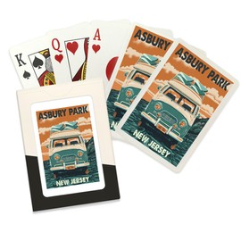 Asbury Park, New Jersey, Letterpress, Camper Van (52 Playing Cards, Poker Size Card Deck with Jokers)