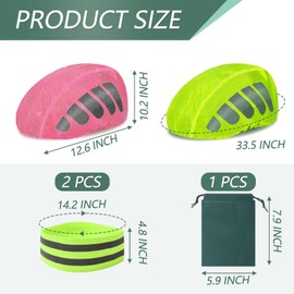 2Pcs Reflective Bike Helmet Rain Cover, High Visibility Waterproof Cycling Helmet Protector, Helmet Rain Cap With Reflective Strip, 2 Elastic Cycling Strap Wristbands for Night (Pink Green)