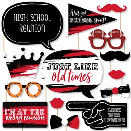 Big Dot of Happiness Class Reunion Photo Booth Props Kit - 20 Premium Cardstock Props, School Reunion Party Decorations, Memory Making Props, Red
