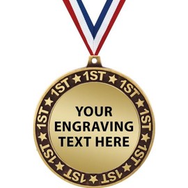 2.75" 1st Place Perimeter Engraving Medal Award with Neck Ribbon, Custom Free Engraving