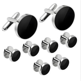 kclkda 8Pcs Black Cufflinks for Men, Classic Cuff Links Mens Groom Father Husband Boyfriend Tuxedo Studs Set, Cufflinks Jewellery Set for Wedding Banquet Business Birthday Valentine Day Father 's Day