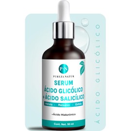 PUREZANATUR Serum facial Ácido glicólico + Salicílico hidratante 50ml | Suero antiedad con AHA, BHA, Acido hialurónico reductor de sebo skincare