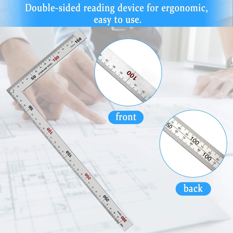 2 Pack L Shaped Ruler, 150mmX300mm Right Angle Ruler Stainless