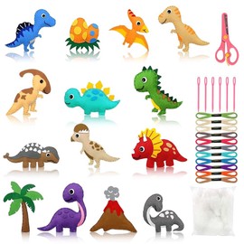 Abiemuce Children's Sewing Kit, 14 Pieces DIY Animal Shapes Felt Sewing Kit Children, Sewing Kits for Children, Animals Sewing Kit, Dinosaur Felt Sewing Kits Craft Set, DIY Art Craft, for Beginners