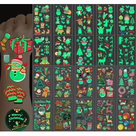 Christmas Tattoos for Kids, 400PCS Luminous Xmas Temporary Tattoos, Santa Clause Snowman Art Body Stickers, Glow in the Dark Face Fake Tattoo, Cute Holiday Party Favor Supplies Gifts for Adults Women
