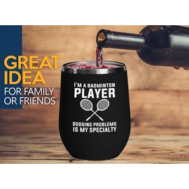 Luxe Gifting Badminton Player Black Edition Wine Tumbler 12oz - Dodging problems - Badminton Player Racket Sport Theme for Athlete Net Birdie Badmintonist Court Game