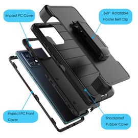 Njjex Moto Edge Plus 2023 Case, For Edge 40 Pro & X40 - Full Body Protector, Heavy Duty Shockproof Swivel Holster with Kickstand & Belt Clip (Black)