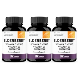 Sandhu's 【Sandhus】Elderberry, Vitamin C, Zinc, Quercetin & D3 | Immune Support |Healthcare Dietary Supplement Fitness Edible Syrup - Specification: 3 pack