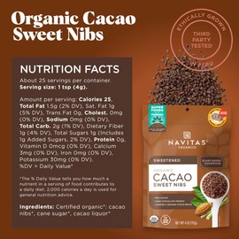 Navitas Organics Cacao Sweet Nibs, 4oz. Bag, 28 Servings — Organic, Non-GMO, Gluten-Free