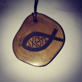 Retrosheep Ichthys Jesus Christ Symbol Fish Handmade Eco Friendly Wooden Necklace Charm