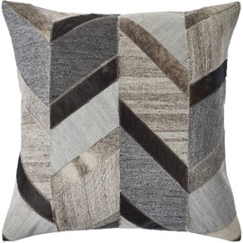 LR Home Multicolored Chevron Faux Leather Throw Pillow, 20" x 20", Gray/Brown