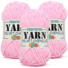 Velvet Chenille Yarn for Crocheting,Pink Fluffy Velvet Plush Yarn Thick Soft Chunky Chenille Yarn Baby Blanket Yarn for Crocheting Knitting Amigurumi Beginners 50g*3(Pink