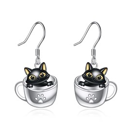Animal Earrings Women Girls Children 925 Sterling Silver Panda / Sloth / Koala / Bat / Pumpkin / Black Cat / Dog Cups Hanging Earrings Cute Animal Earrings Jewellery Gift, Sterling Silver, No Gemstone