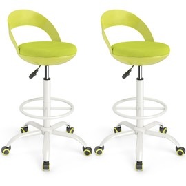 Giantex Drafting Chair Set of 2 with Back, Tall Office Chair with Footrest & Adjustable Height, Ergonomic Standing Desk Chair for Counter Height Desk, Home Kitchen, Green