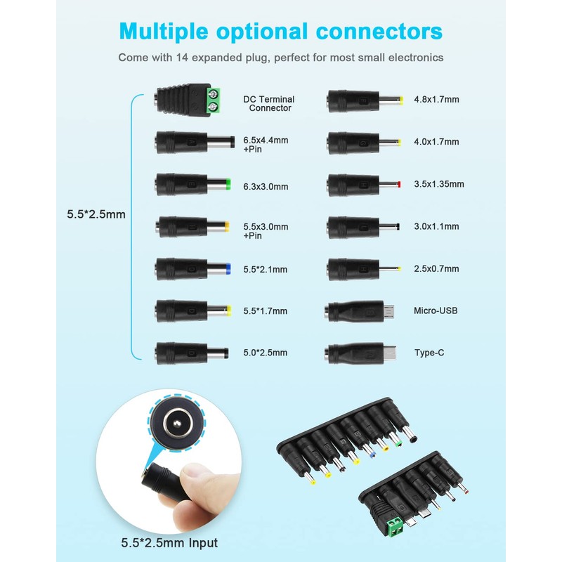 Aclorol Universal Power Adapter 30W 12V 9V 7.5V 6V 5V
