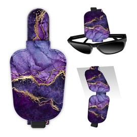 DtuiQSDRV Leather Magnetic Sunglass Holder for Car Sun Visor, Cute Eyeglass Ticket Card Hanger Clip, Universal Auto Interior Accessories for SUV Pickup Truck Purple Marble