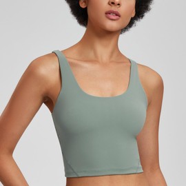 AGONVIN Women?s Wirefree Padded Twist Back Tank Tops Yoga Sports Bra with Support Matcha Green L